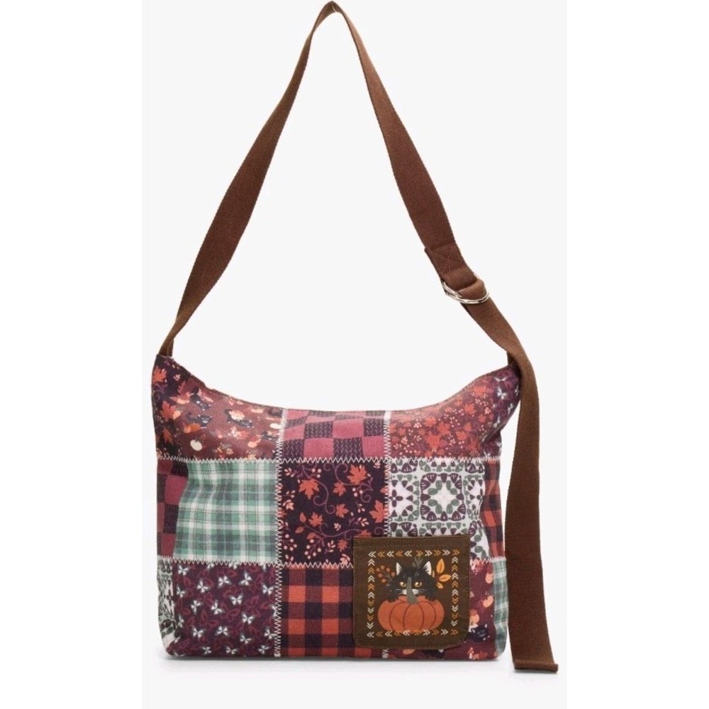 Pumpkin Cat‎ Patchwork Shoulder Bag Cottagecore Boho Fall Pumpkin Whimsical